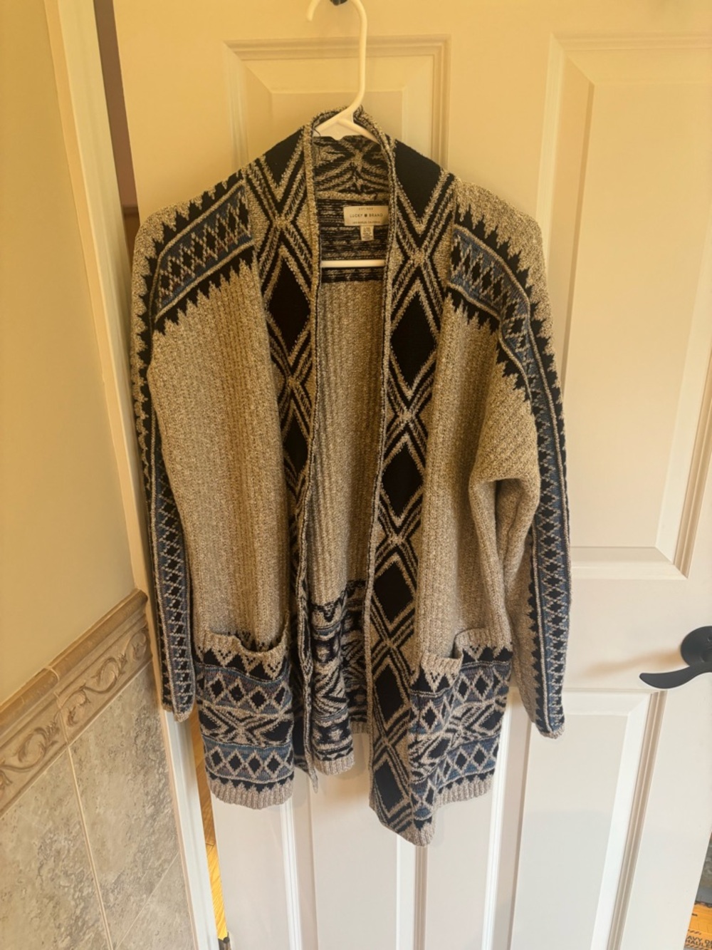 Lucky Brand Multicolor Knit Cardigan in Beige, Black and Blue